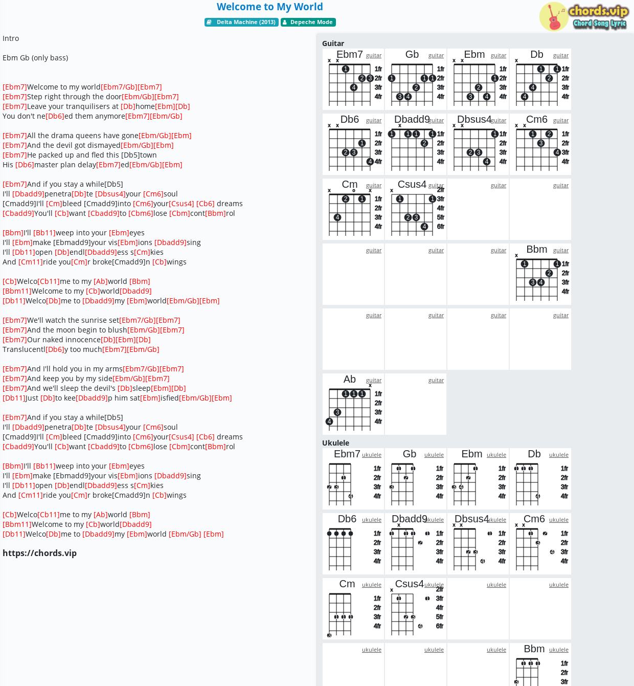 Chord Welcome To My World Depeche Mode Tab Song Lyric Sheet Guitar Ukulele Chords Vip