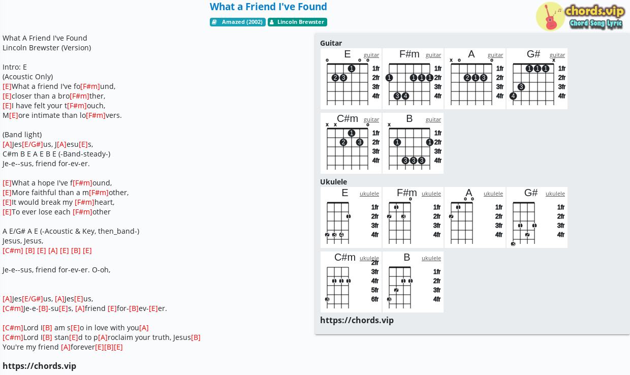 Chord What A Friend I Ve Found Lincoln Brewster Tab Song Lyric Sheet Guitar Ukulele Chords Vip