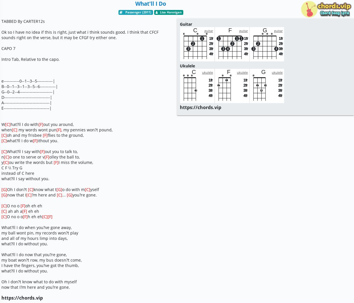 Chord What Ll I Do Lisa Hannigan Tab Song Lyric Sheet Guitar Ukulele Chords Vip