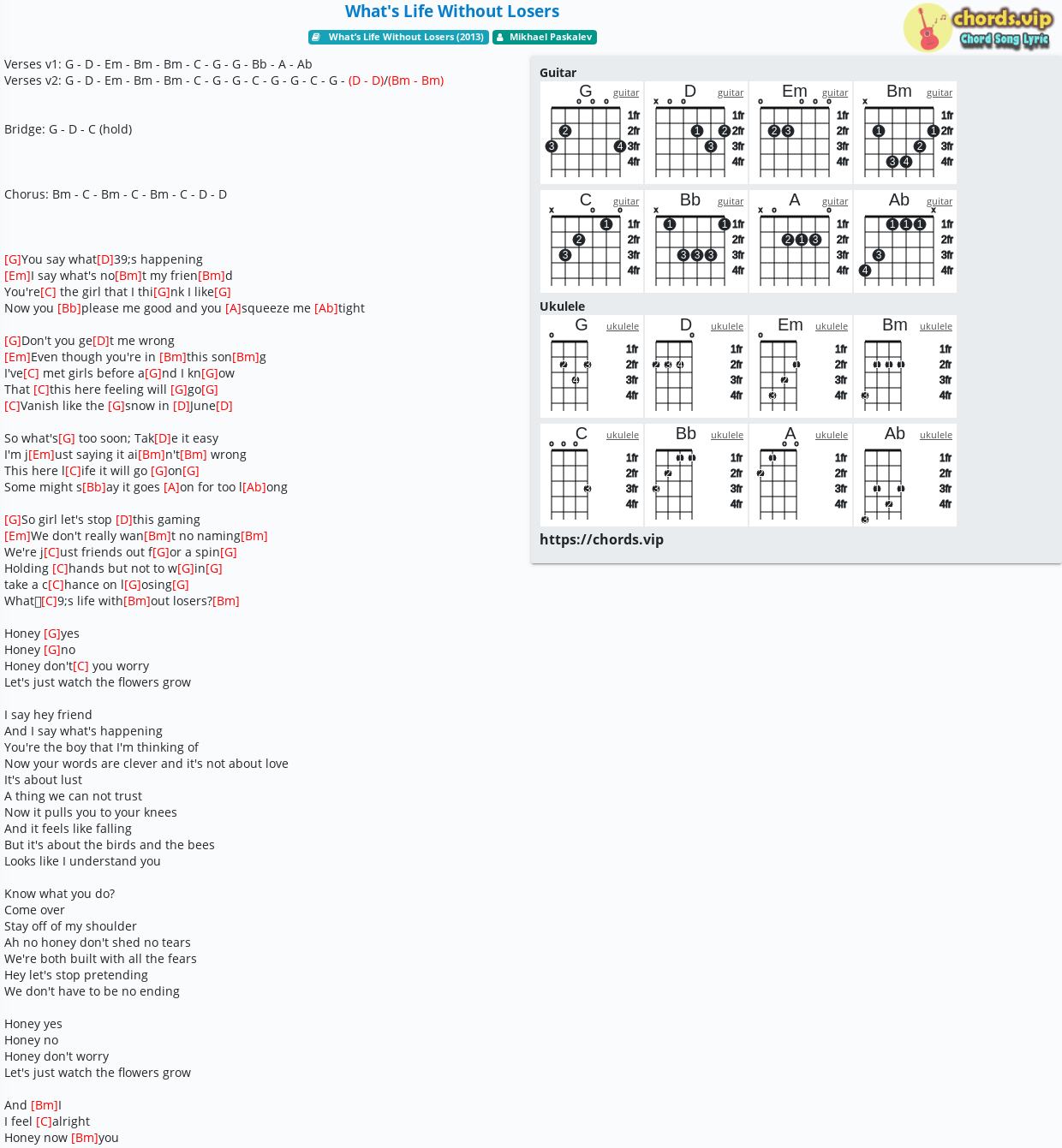 Chord What S Life Without Losers Mikhael Paskalev Tab Song Lyric Sheet Guitar Ukulele Chords Vip