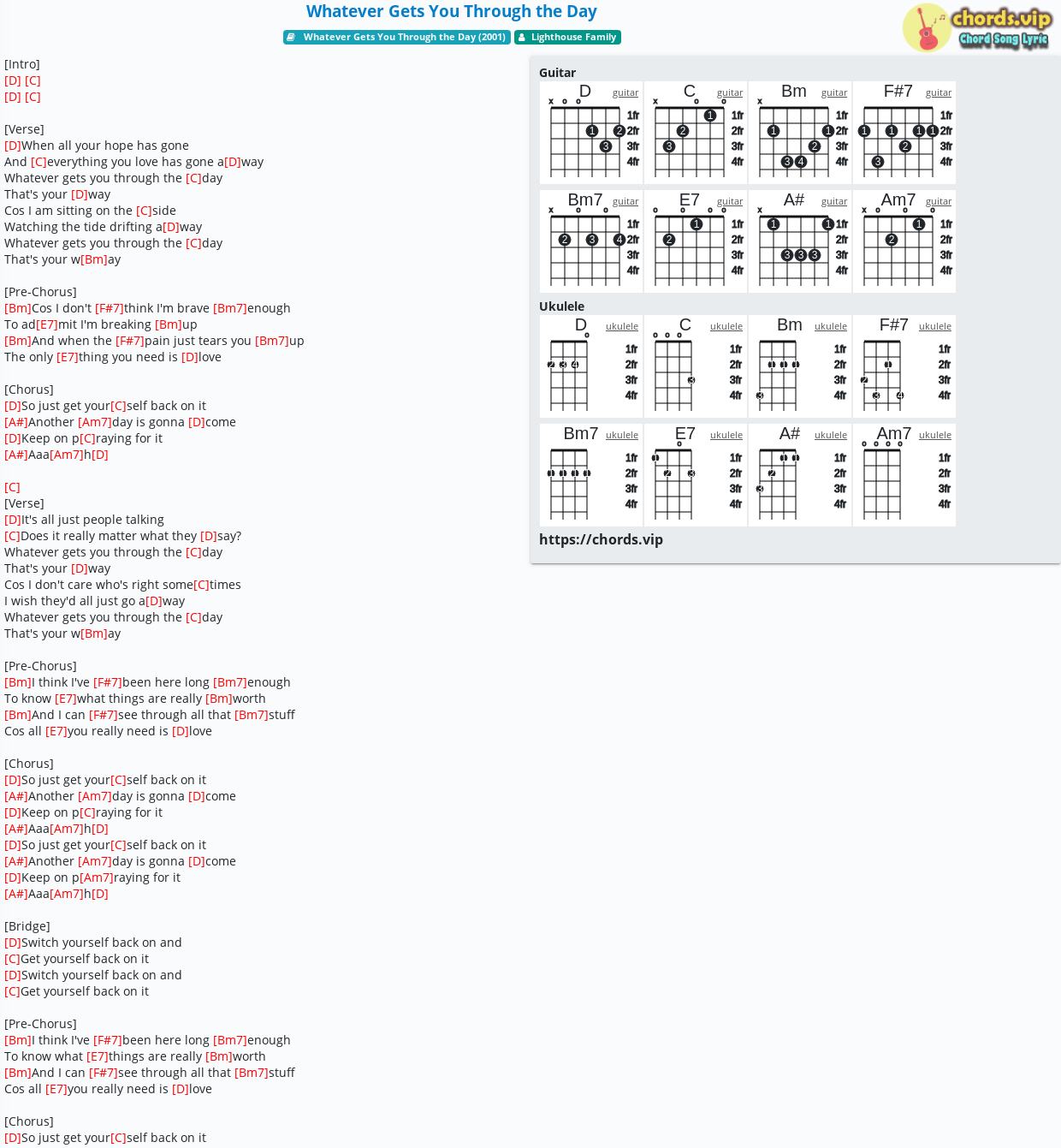 Chord Whatever Gets You Through The Day Lighthouse Family Tab Song Lyric Sheet Guitar Ukulele Chords Vip