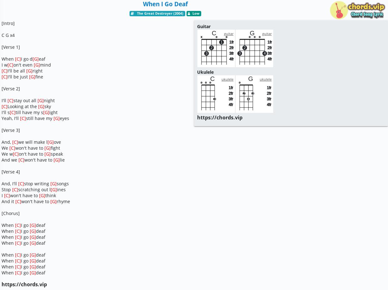 Chord When I Go Deaf Low Tab Song Lyric Sheet Guitar Ukulele Chords Vip