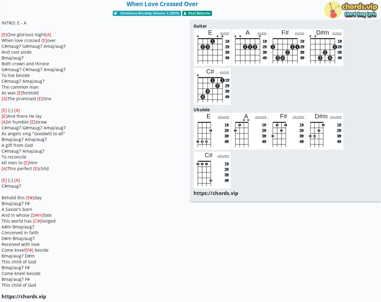 Chord When Love Crossed Over Paul Baloche Tab Song Lyric Sheet Guitar Ukulele Chords Vip