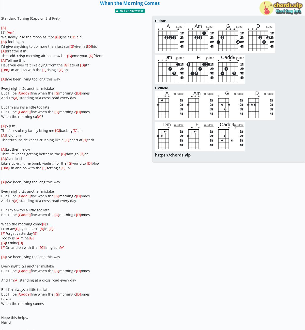 Chord When The Morning Comes Hell Or Highwater Tab Song Lyric Sheet Guitar Ukulele Chords Vip Chord When The Morning Comes Hell Or Highwater Tab Song Lyric Sheet Guitar Ukulele Chords Vip