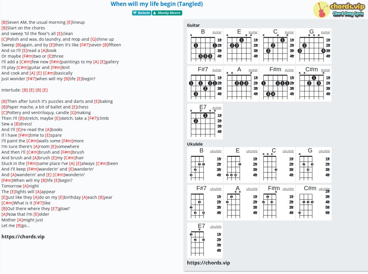 Chord: When Will My Life Begin (Tangled) - Mandy Moore - Tab, Song Lyric, Sheet, Guitar, Ukulele | Chords.vip