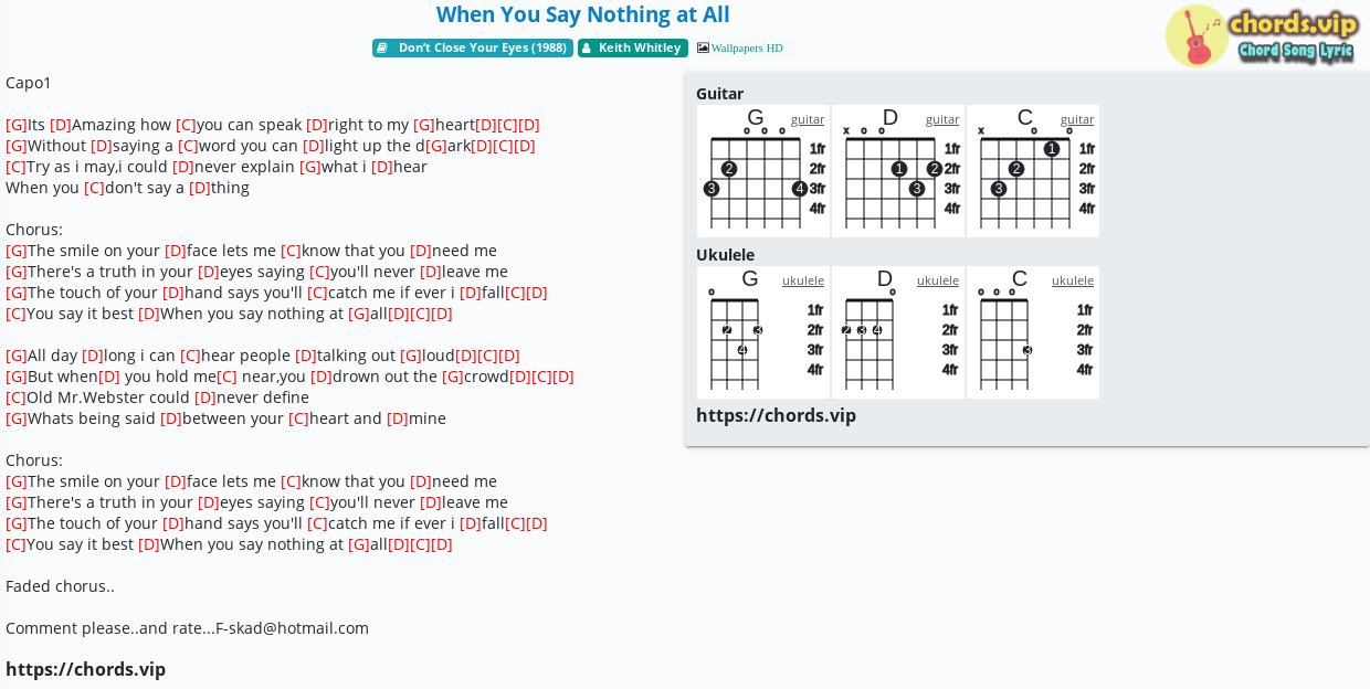 Hợp âm: When You Say Nothing at All - Keith Whitley - cảm âm, tab guitar, - lời bài hát | chords.vip