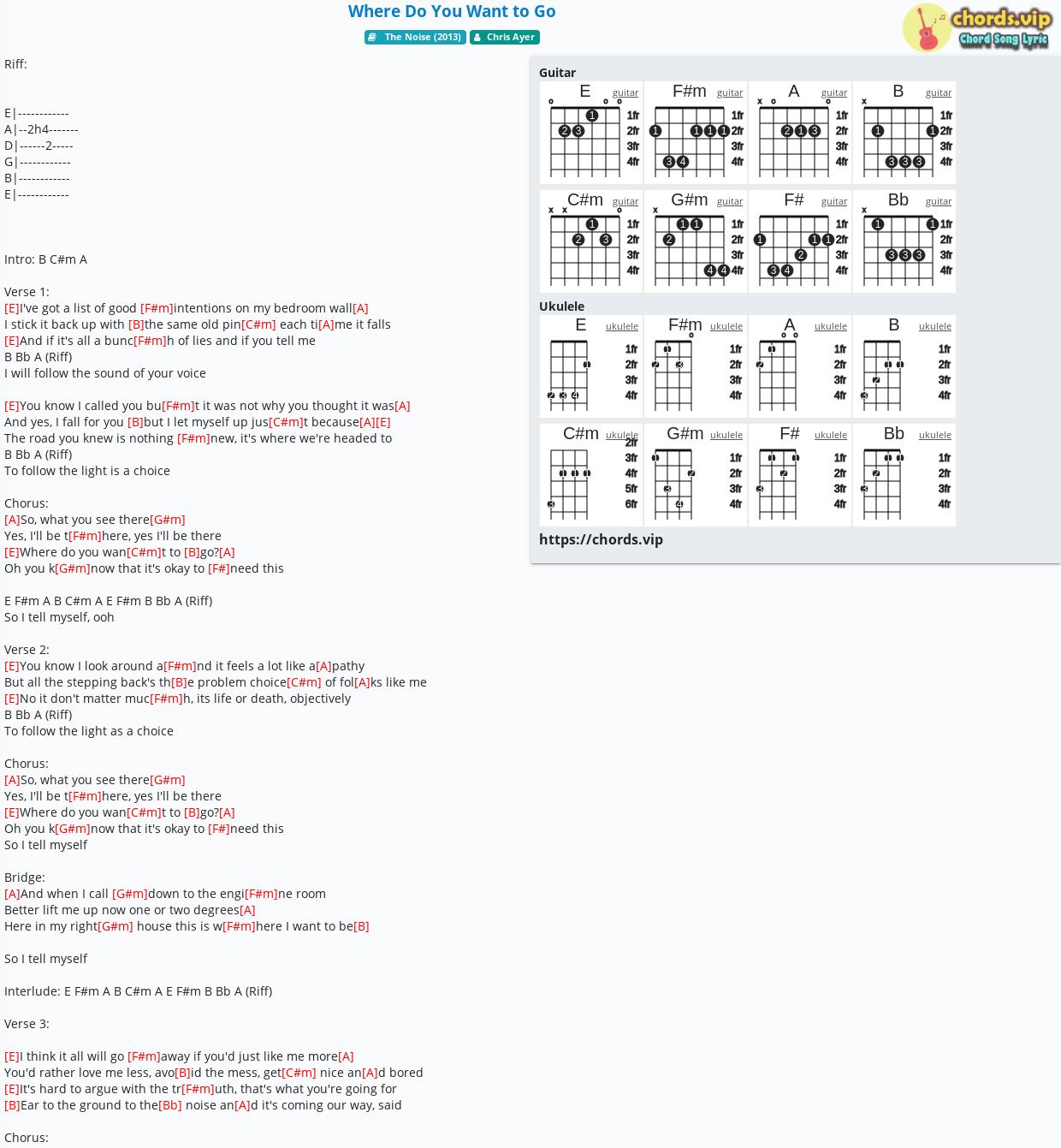 Chord Where Do You Want To Go Chris Ayer Tab Song Lyric Sheet Guitar Ukulele Chords Vip