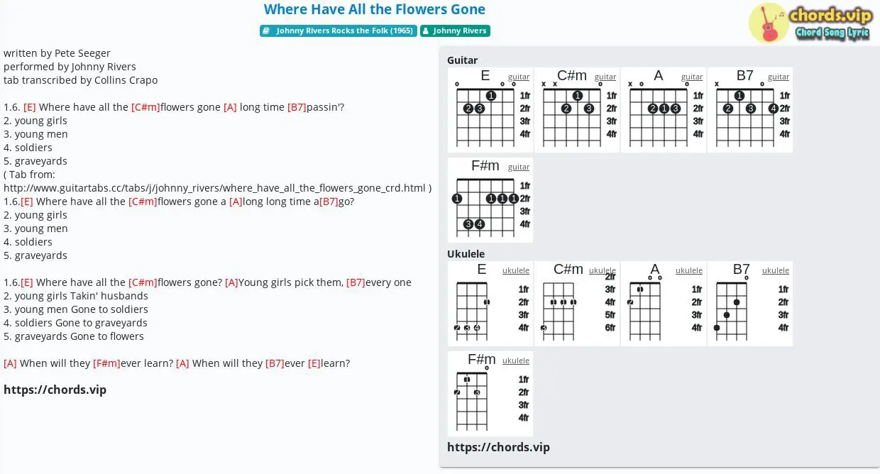 Chord where have all the flowers gone tab song lyric sheet guitar