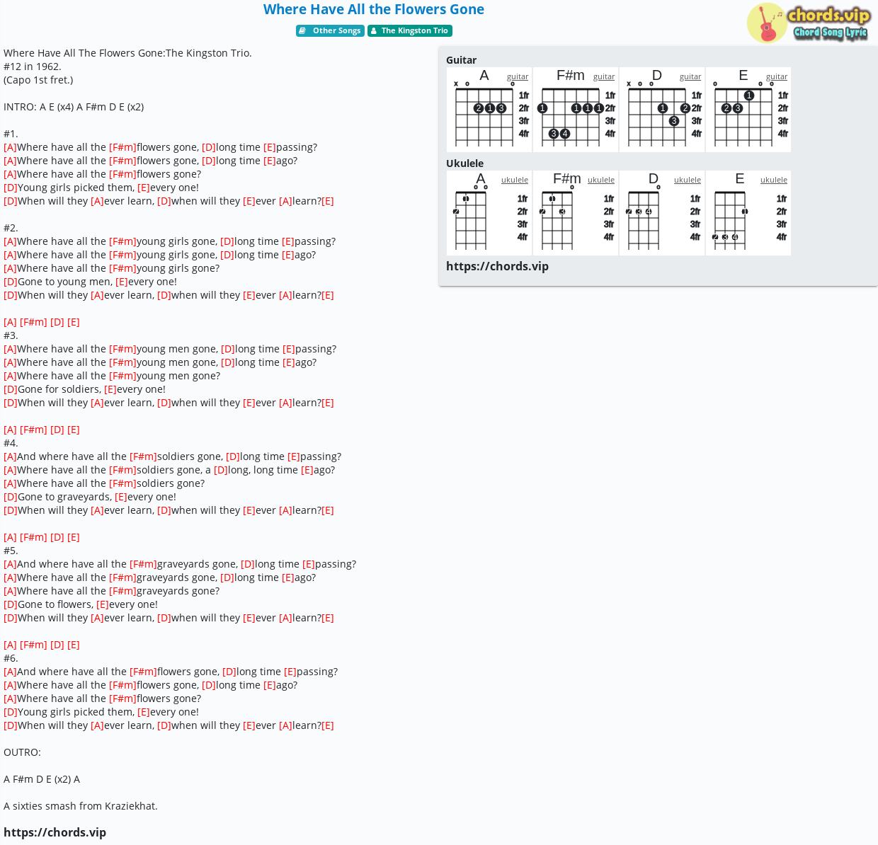 Guitar Chords For Where Have All The Flowers Gone Chord: Where Have All the Flowers Gone - tab, song lyric, sheet, guitar