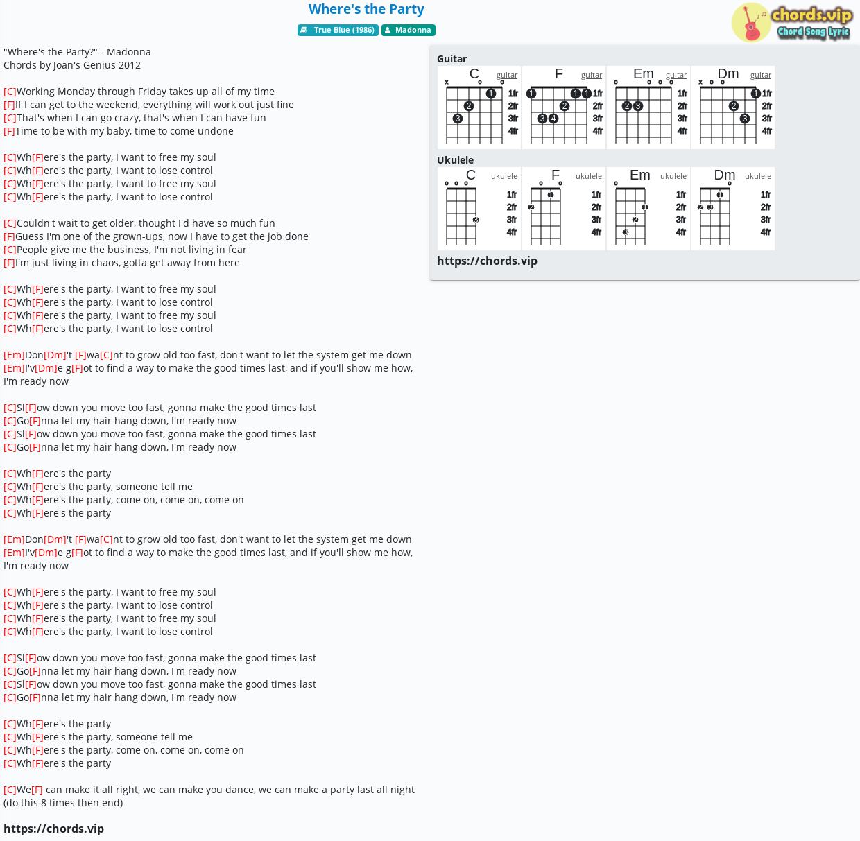 Chord Where S The Party Madonna Tab Song Lyric Sheet Guitar Ukulele Chords Vip