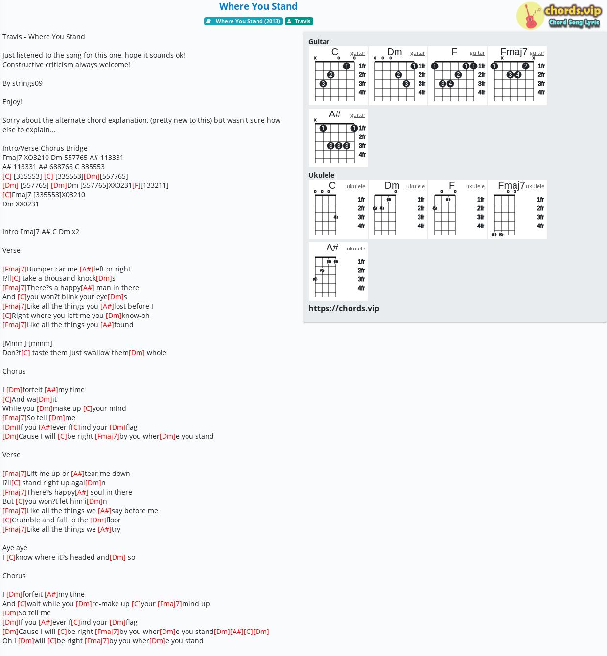 Telegraf Nedsænkning mareridt Chord: Where You Stand - Travis - tab, song lyric, sheet, guitar, ukulele |  chords.vip