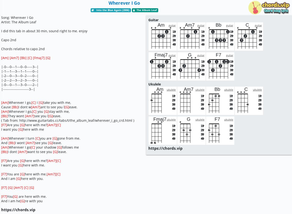 Chord Wherever I Go The Album Leaf Tab Song Lyric Sheet Guitar Ukulele Chords Vip