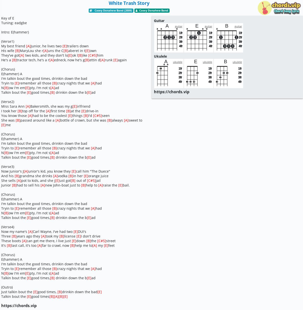 Chord White Trash Story Casey Donahew Band Tab Song Lyric Sheet Guitar Ukulele Chords Vip