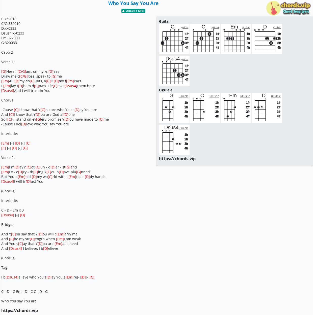 Chord Who You Say You Are About A Mile Tab Song Lyric Sheet Guitar Ukulele Chords Vip