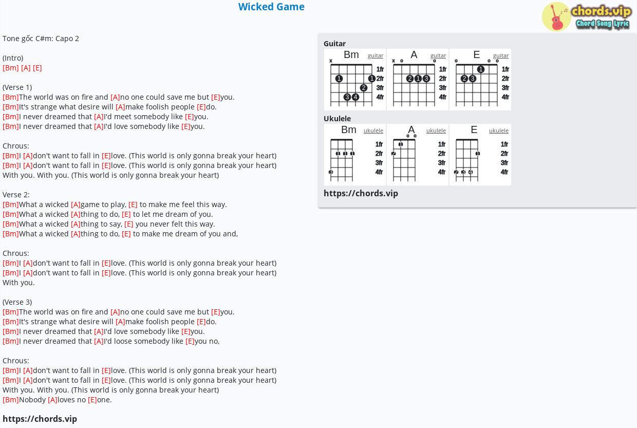 Botanik George Eliot Resignation Chord: Wicked Game - tab, song lyric, sheet, guitar, ukulele | chords.vip