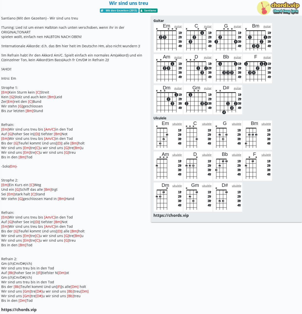 Chord: Wir sind uns treu - Santiano - tab, song lyric, sheet 