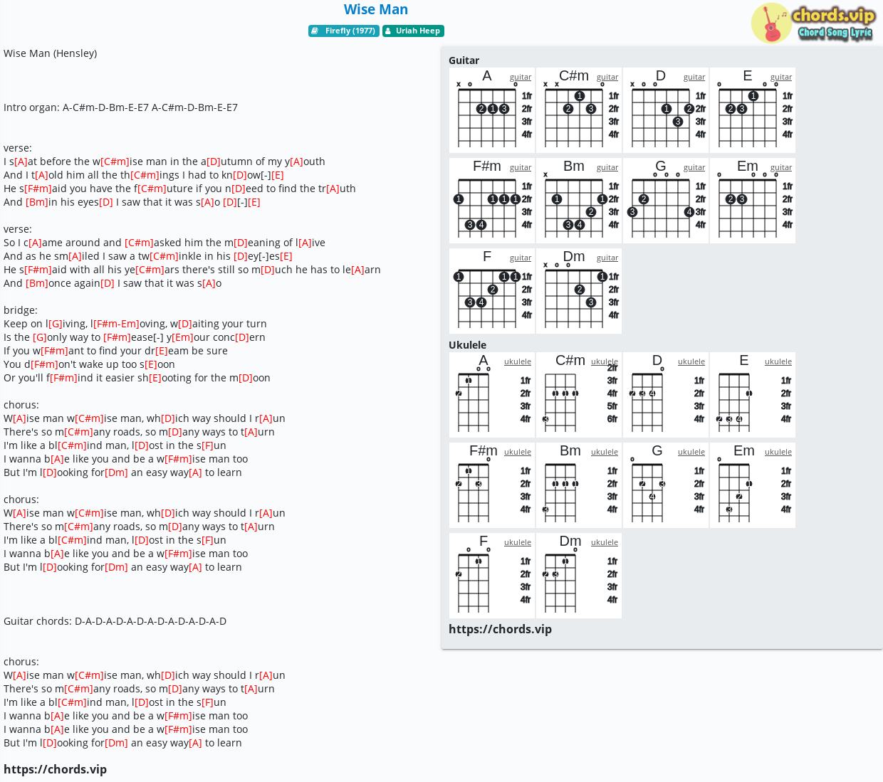 Chord: Wise Man Uriah Heep - tab, song lyric, sheet, guitar,