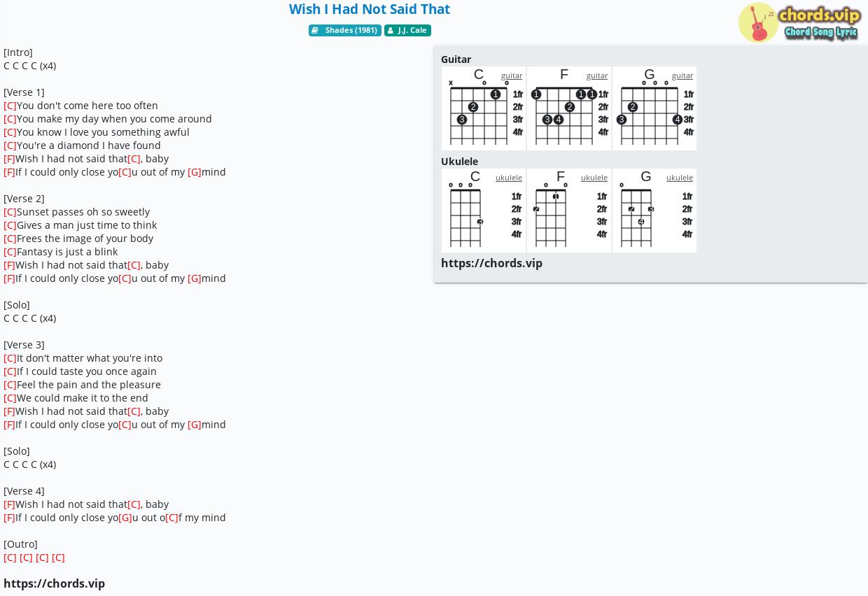 Chord Wish I Had Not Said That J J Cale Tab Song Lyric Sheet Guitar Ukulele Chords Vip