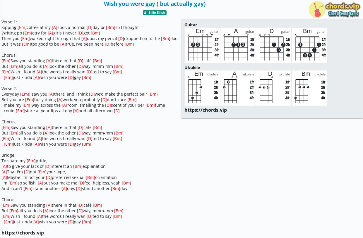 Wish you were gay ukulele chords