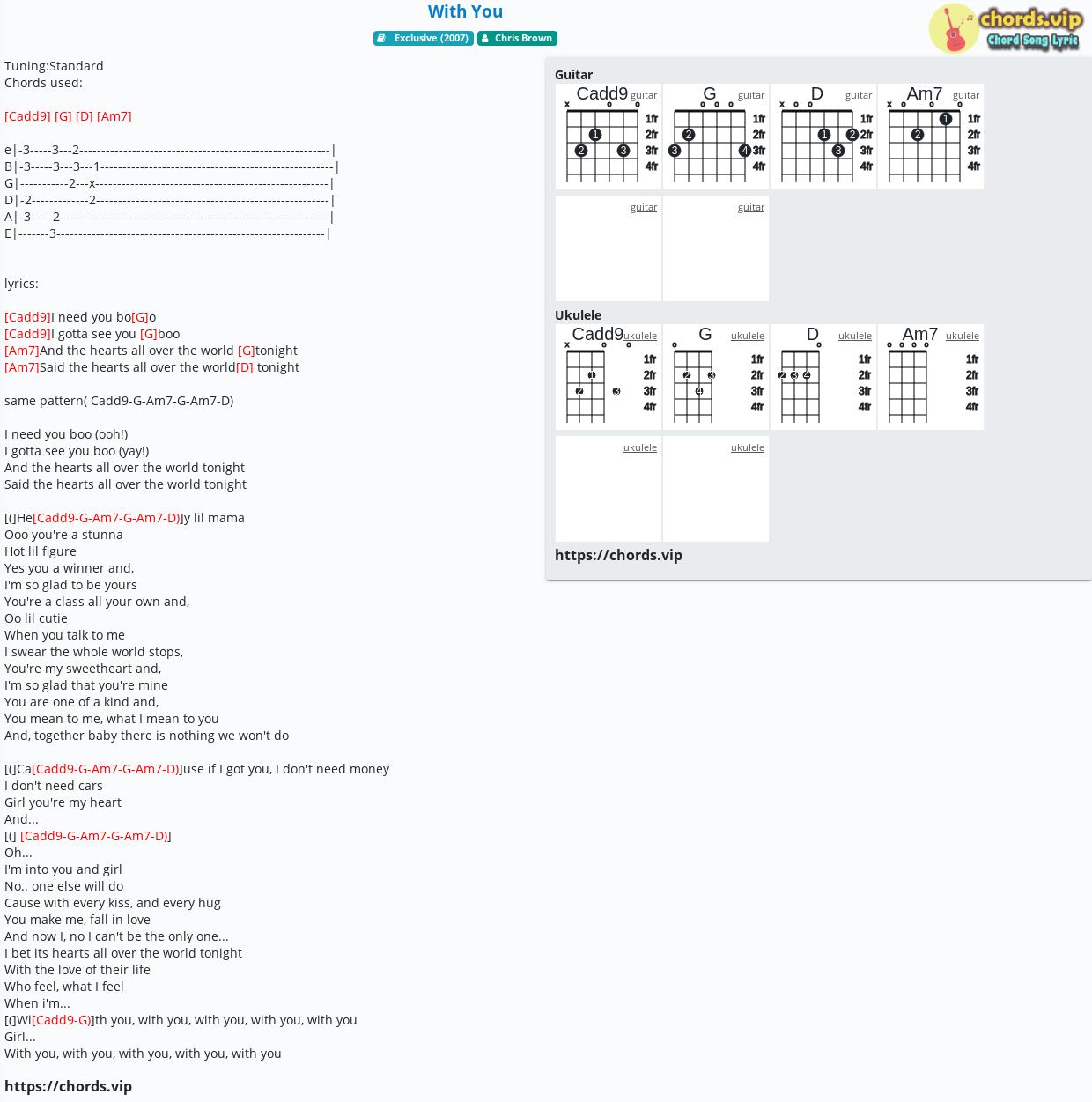 Chord With You Chris Brown Tab Song Lyric Sheet Guitar Ukulele Chords Vip