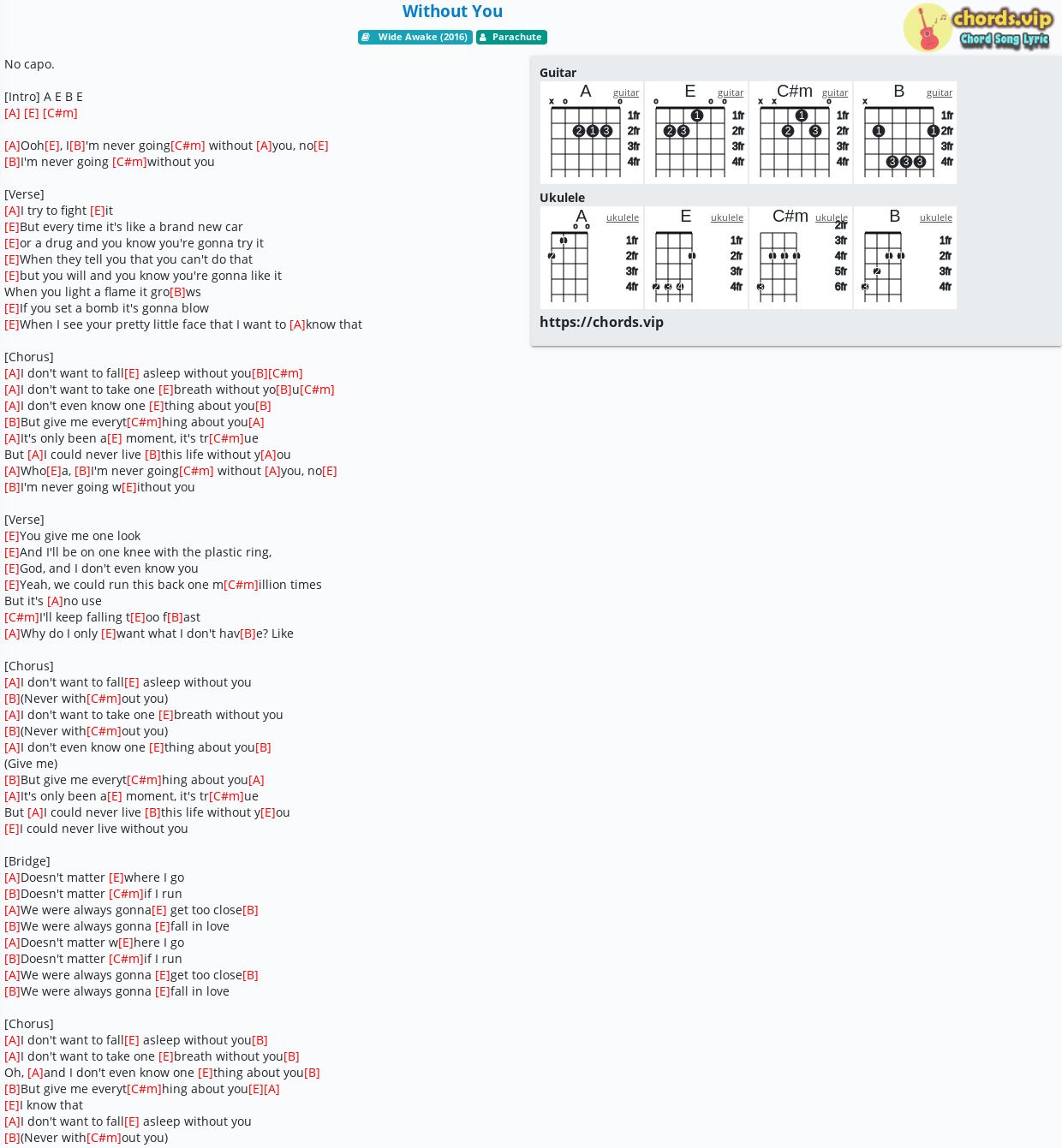 Chord Without You Parachute Tab Song Lyric Sheet Guitar Ukulele Chords Vip