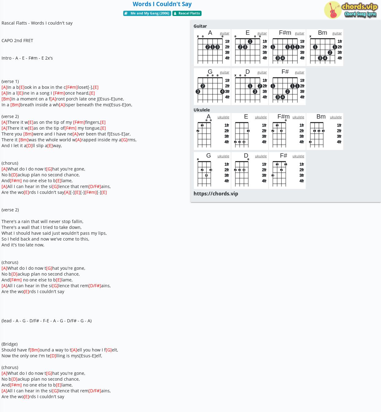 Chord Words I Couldn T Say Rascal Flatts Tab Song Lyric Sheet Guitar Ukulele Chords Vip
