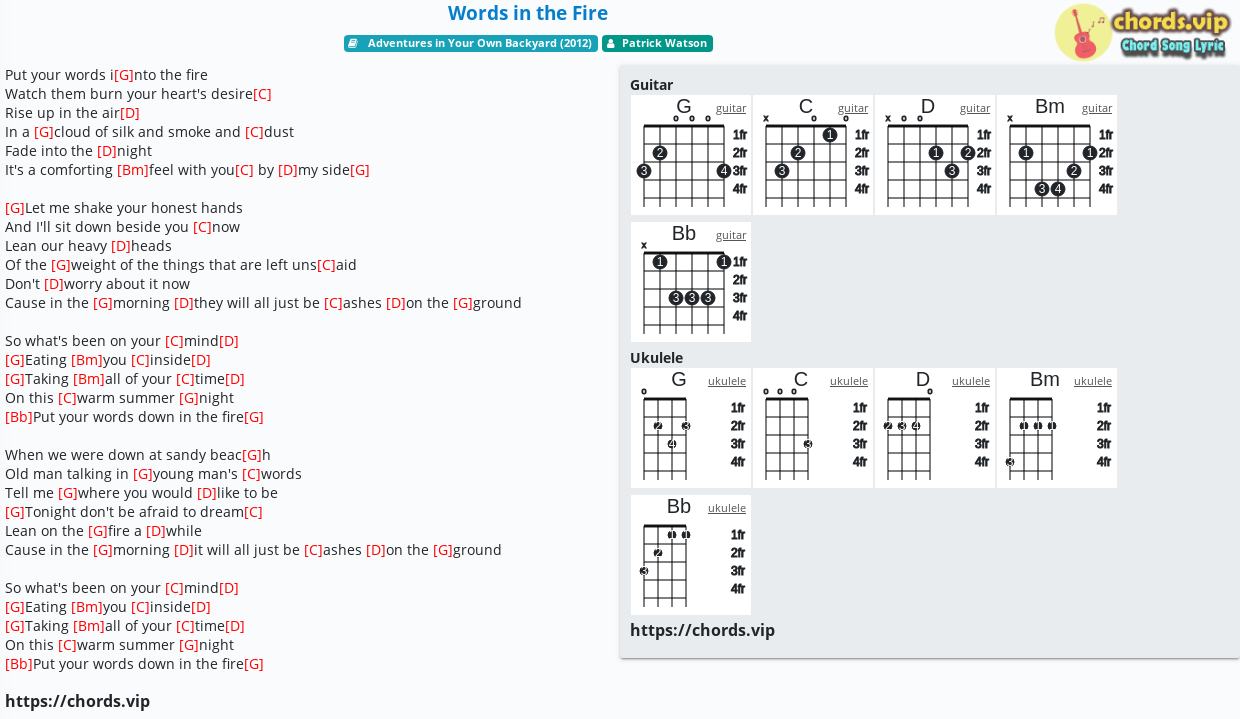 Chord Words In The Fire Patrick Watson Tab Song Lyric Sheet Guitar Ukulele Chords Vip