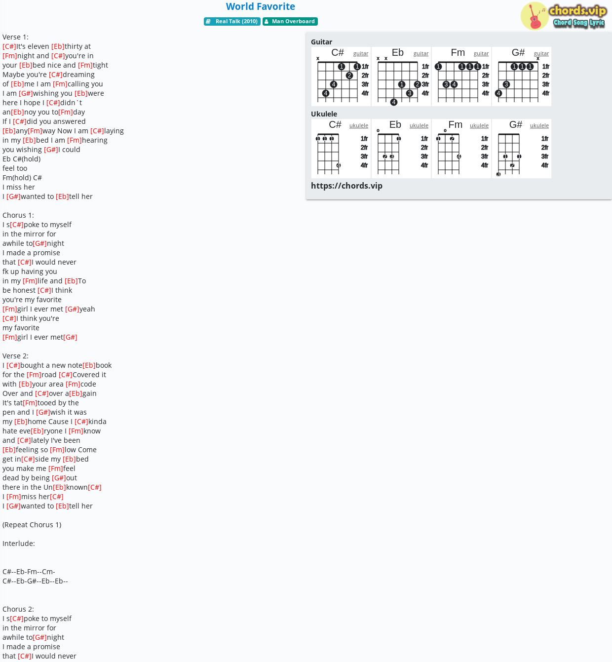 Chord World Favorite Man Overboard Tab Song Lyric Sheet Guitar Ukulele Chords Vip