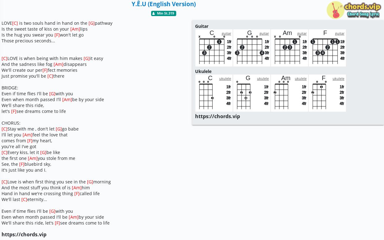 Chord Y E U English Version Min St 319 Tab Song Lyric Sheet Guitar Ukulele Chords Vip