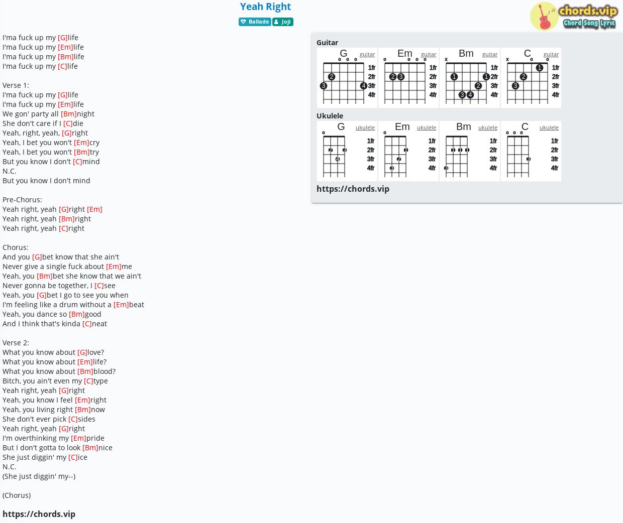 Chord Yeah Right Joji Tab Song Lyric Sheet Guitar Ukulele Chords Vip