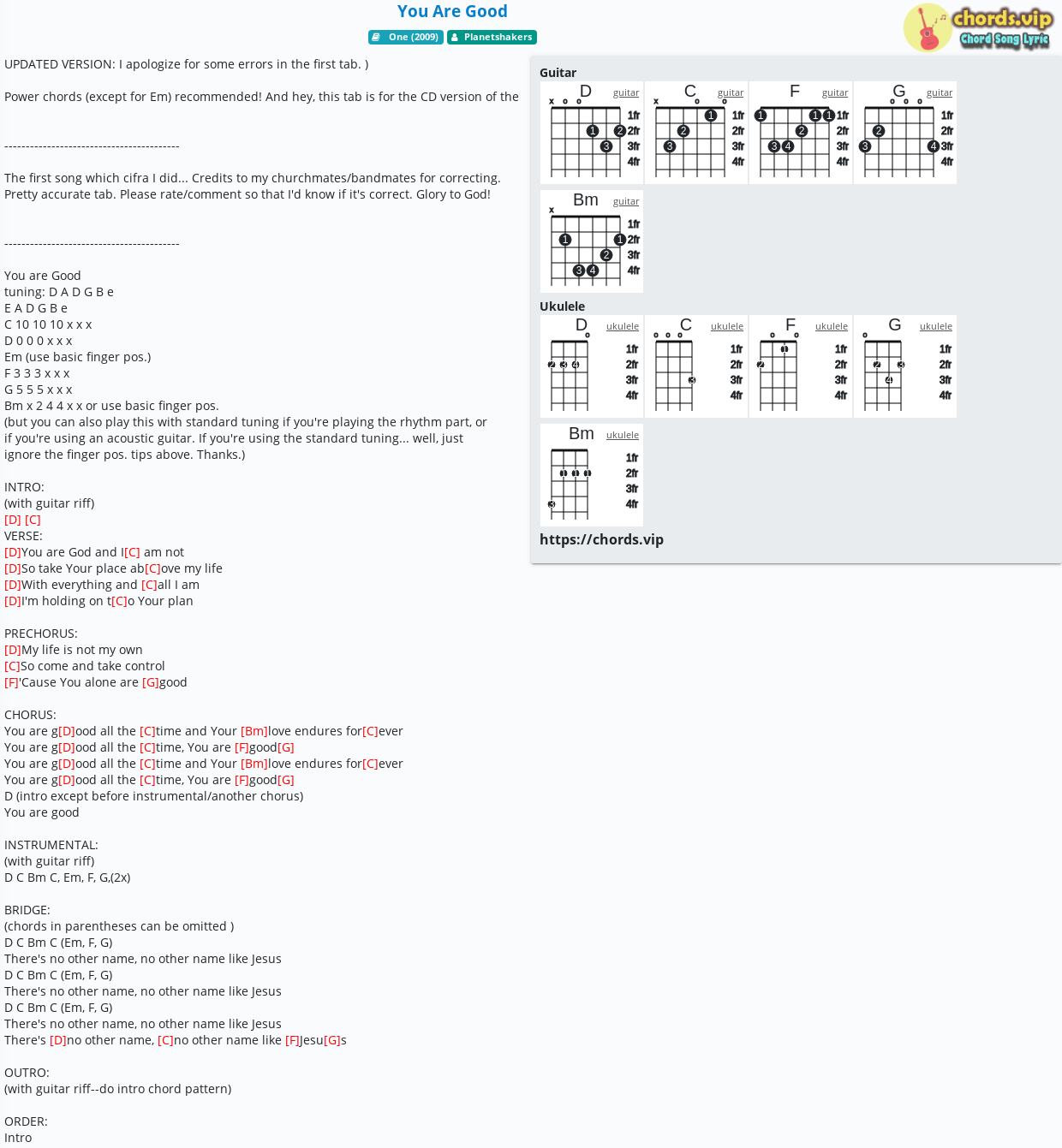 Chord You Are Good Planetshakers Tab Song Lyric Sheet Guitar Ukulele Chords Vip