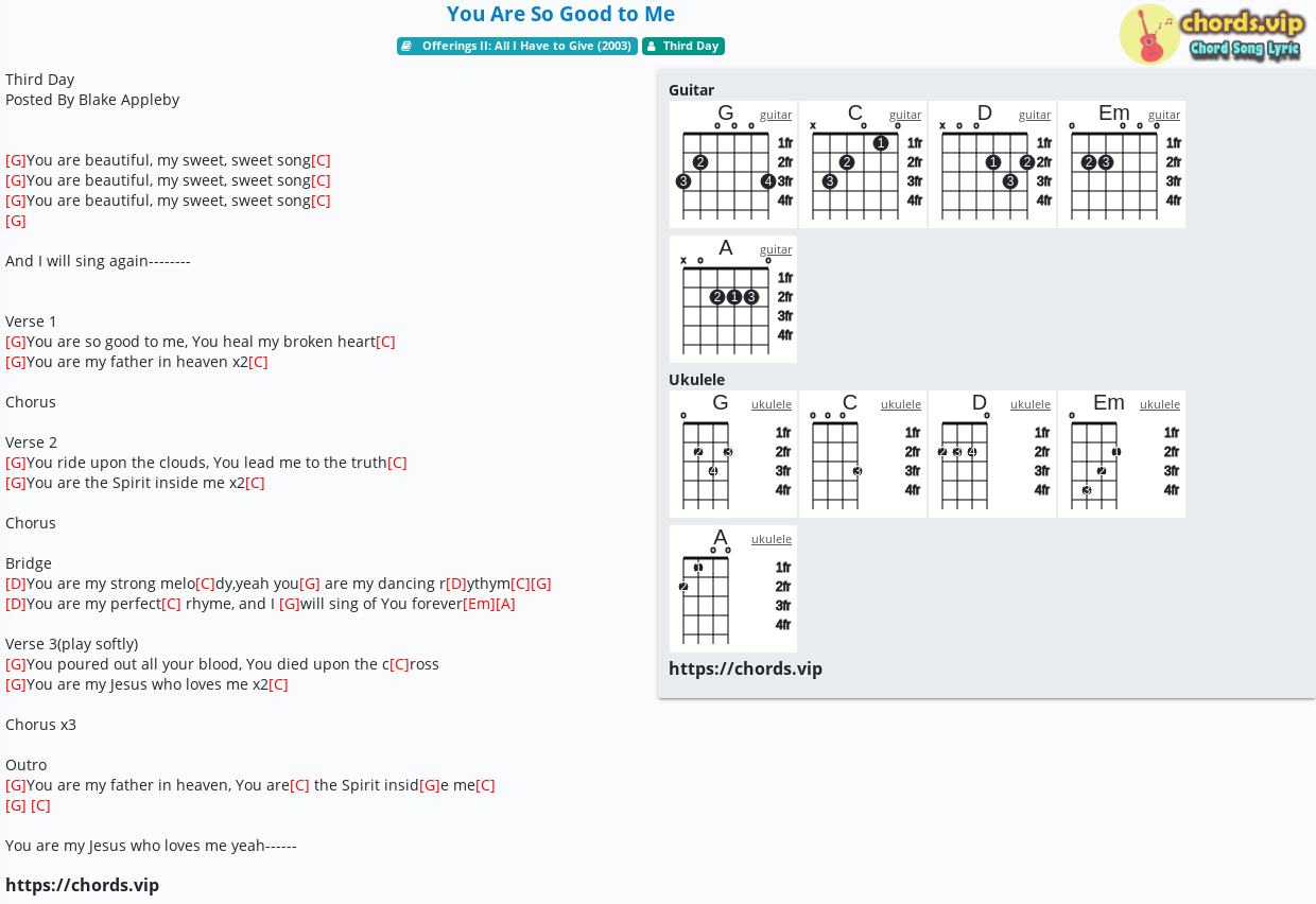 Chord You Are So Good To Me Third Day Tab Song Lyric Sheet Guitar Ukulele Chords Vip