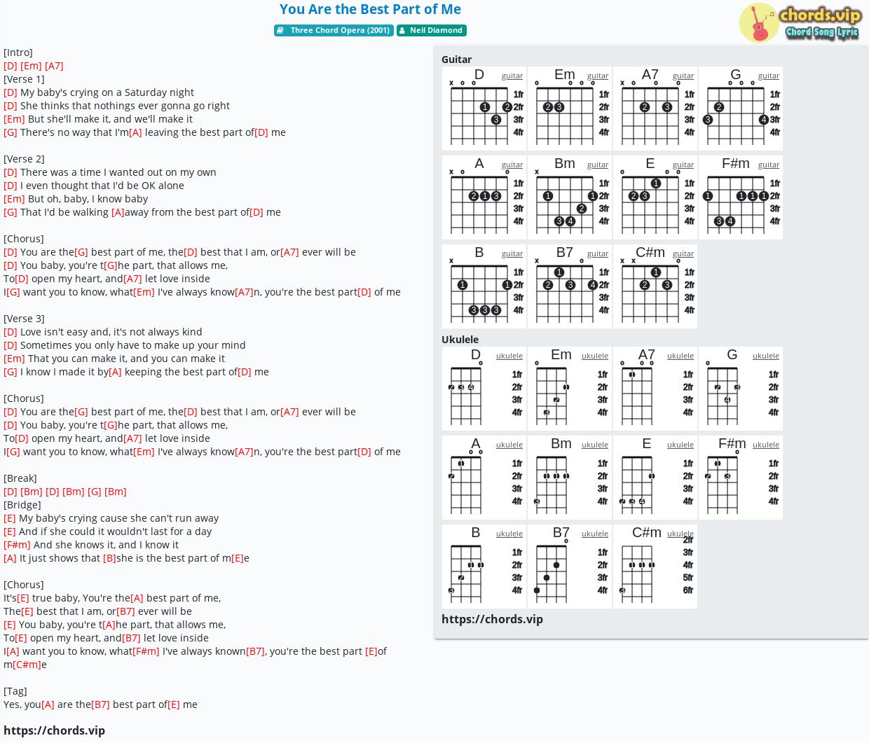 notifikation beskyttelse dialekt Chord: You Are the Best Part of Me - Neil Diamond - tab, song lyric, sheet,  guitar, ukulele | chords.vip