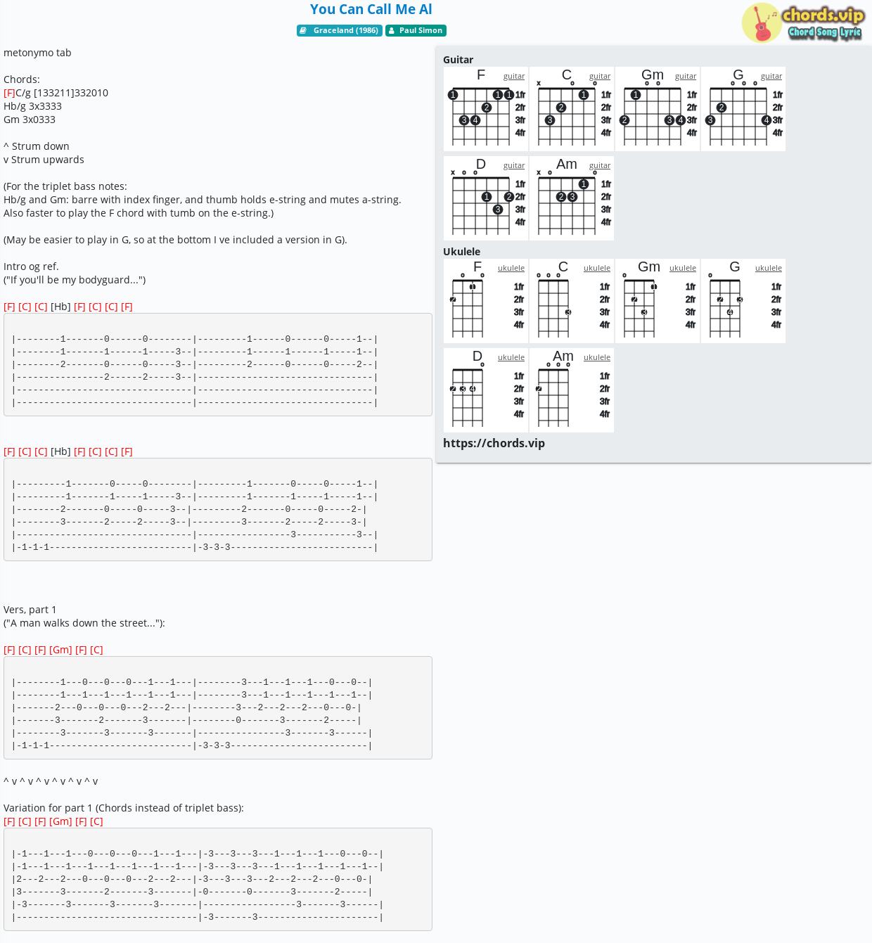 Chord You Can Call Me Al Tab Song Lyric Sheet Guitar Ukulele Chords Vip