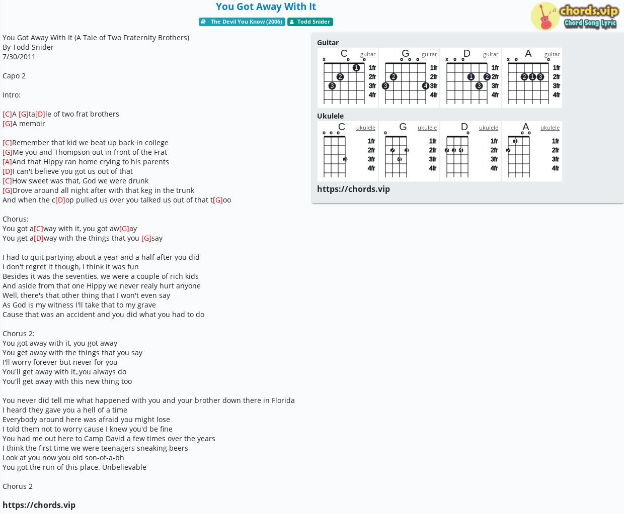 Chord You Got Away With It tab, song lyric, sheet, guitar, ukulele