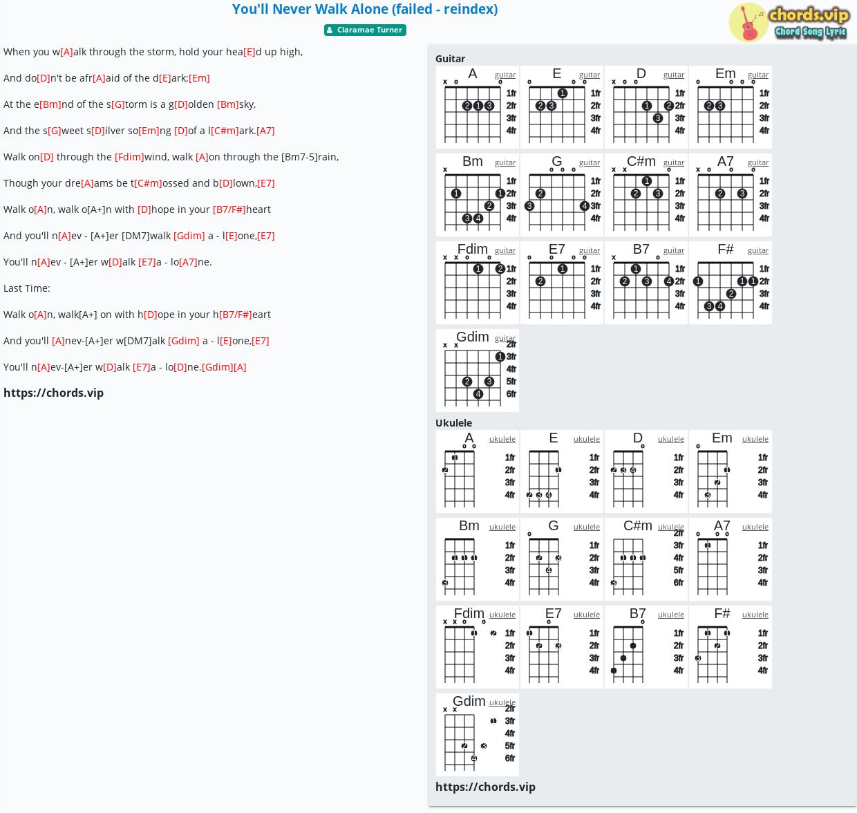 Chord You Ll Never Walk Alone Failed Reindex Claramae Turner Tab Song Lyric Sheet Guitar Ukulele Chords Vip