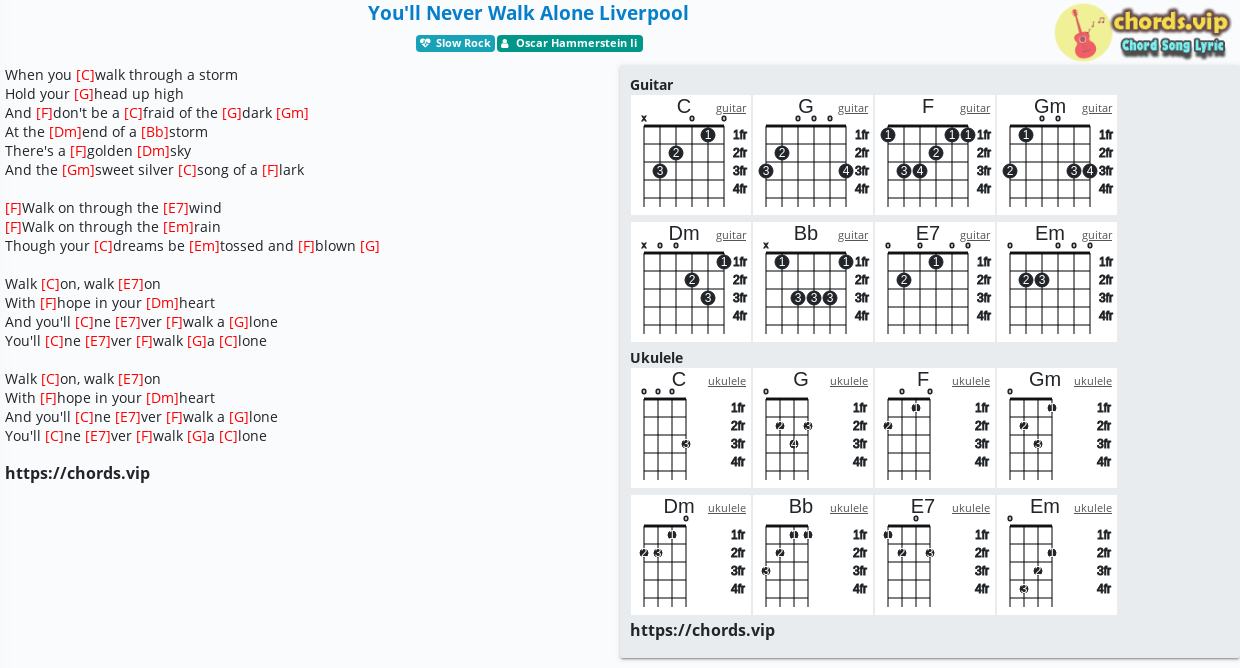 Chord You Ll Never Walk Alone Liverpool Frank Sinatra Tammy Wynette Oscar Hammerstein Ii The Bachelors Tab Song Lyric Sheet Guitar Ukulele Chords Vip