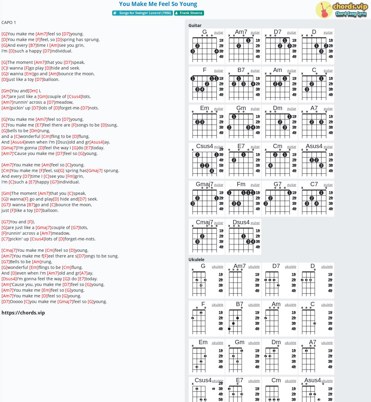 Chord You Make Me Feel So Young Frank Sinatra Tab Song Lyric Sheet Guitar Ukulele Chords Vip