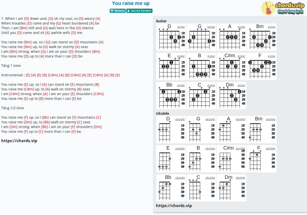 Chord You Raise Me Up Secret Garden Josh Groban Tab Song Lyric Sheet Guitar Ukulele Chords Vip