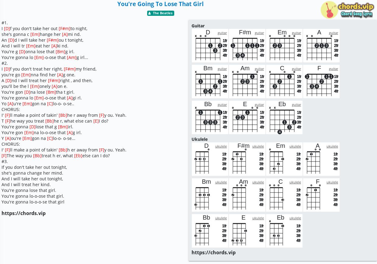 Chord You Re Going To Lose That Girl The Beatles Tab Song Lyric Sheet Guitar Ukulele Chords Vip