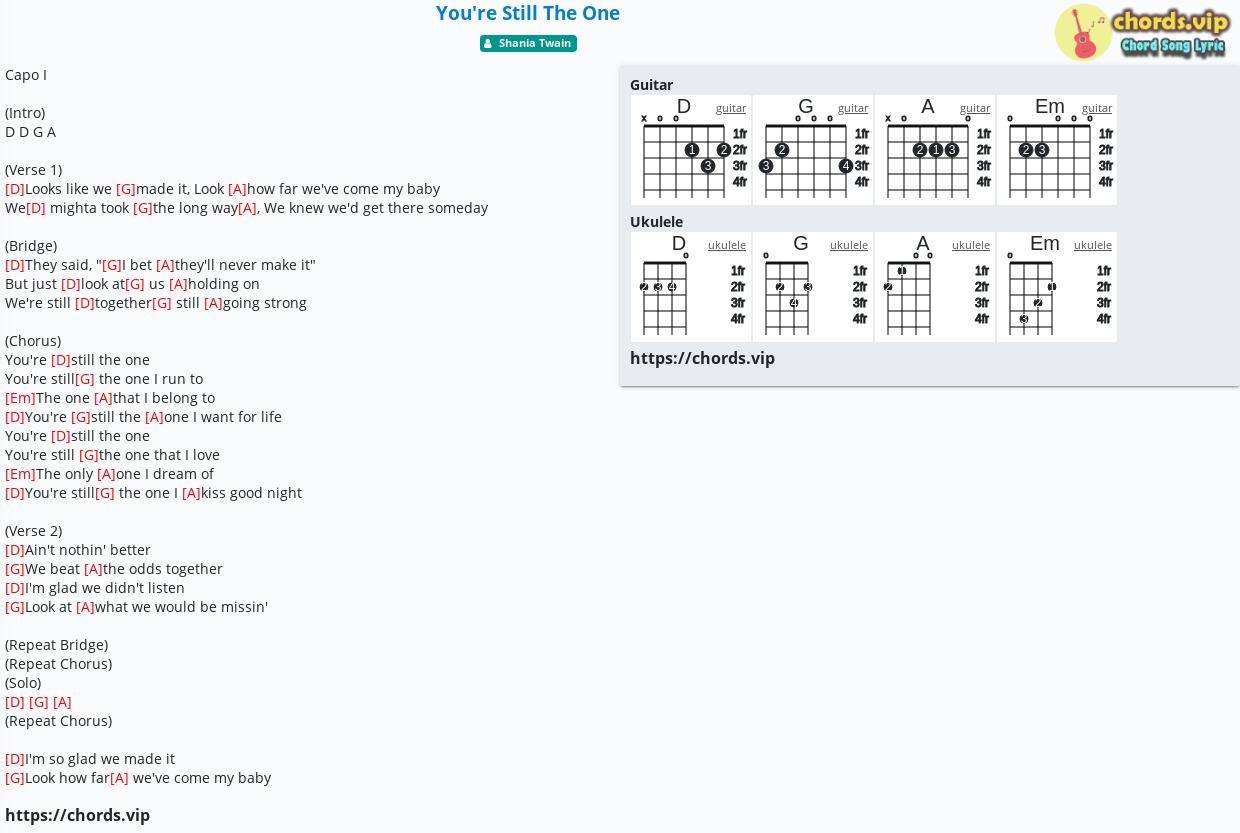 Chord You Re Still The One Robert John Shania Twain Tab Song Lyric Sheet Guitar Ukulele Chords Vip