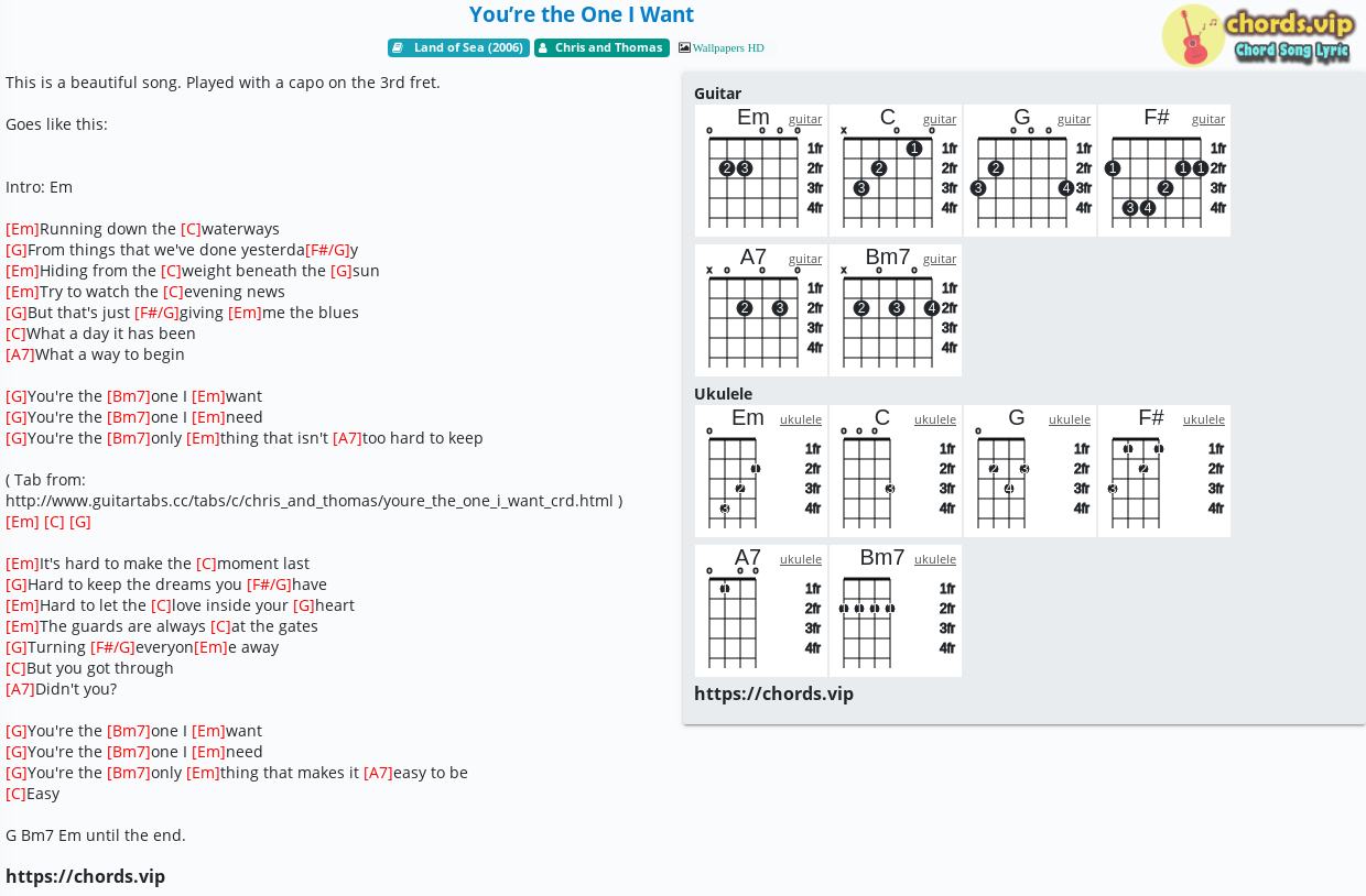 Chord You Re The One I Want Chris And Thomas Tab Song Lyric Sheet Guitar Ukulele Chords Vip