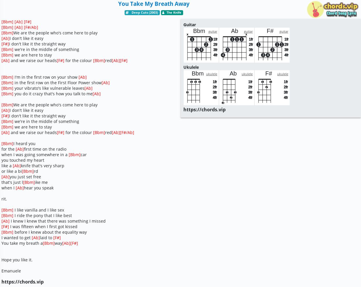 Chord You Take My Breath Away The Knife Tab Song Lyric Sheet Guitar Ukulele Chords Vip Chord You Take My Breath Away The Knife Tab Song Lyric Sheet Guitar Ukulele Chords Vip