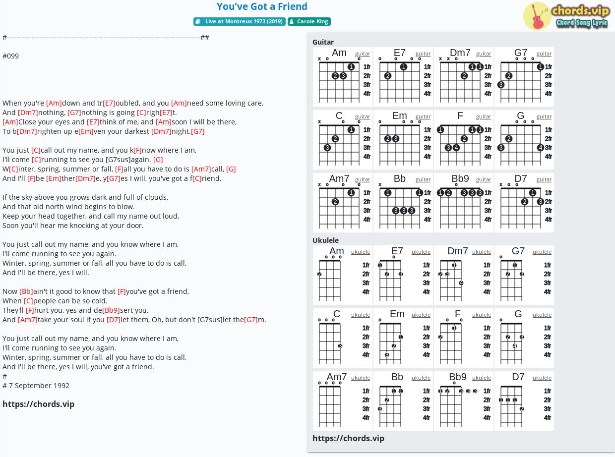 Chord You Ve Got A Friend Carole King Tab Song Lyric Sheet Guitar Ukulele Chords Vip