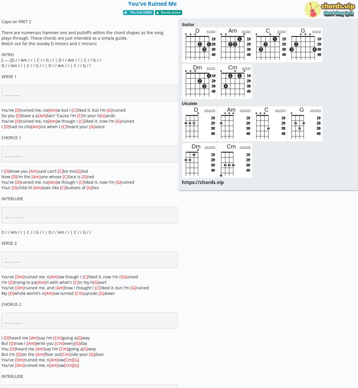 Chord You Ve Ruined Me Norah Jones Tab Song Lyric Sheet Guitar Ukulele Chords Vip