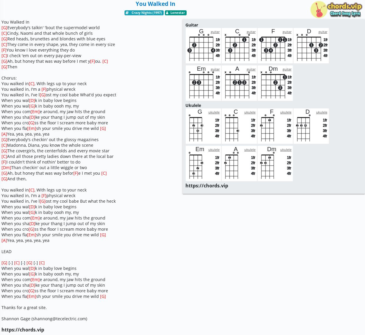 Chord You Walked In Lonestar Tab Song Lyric Sheet Guitar Ukulele Chords Vip