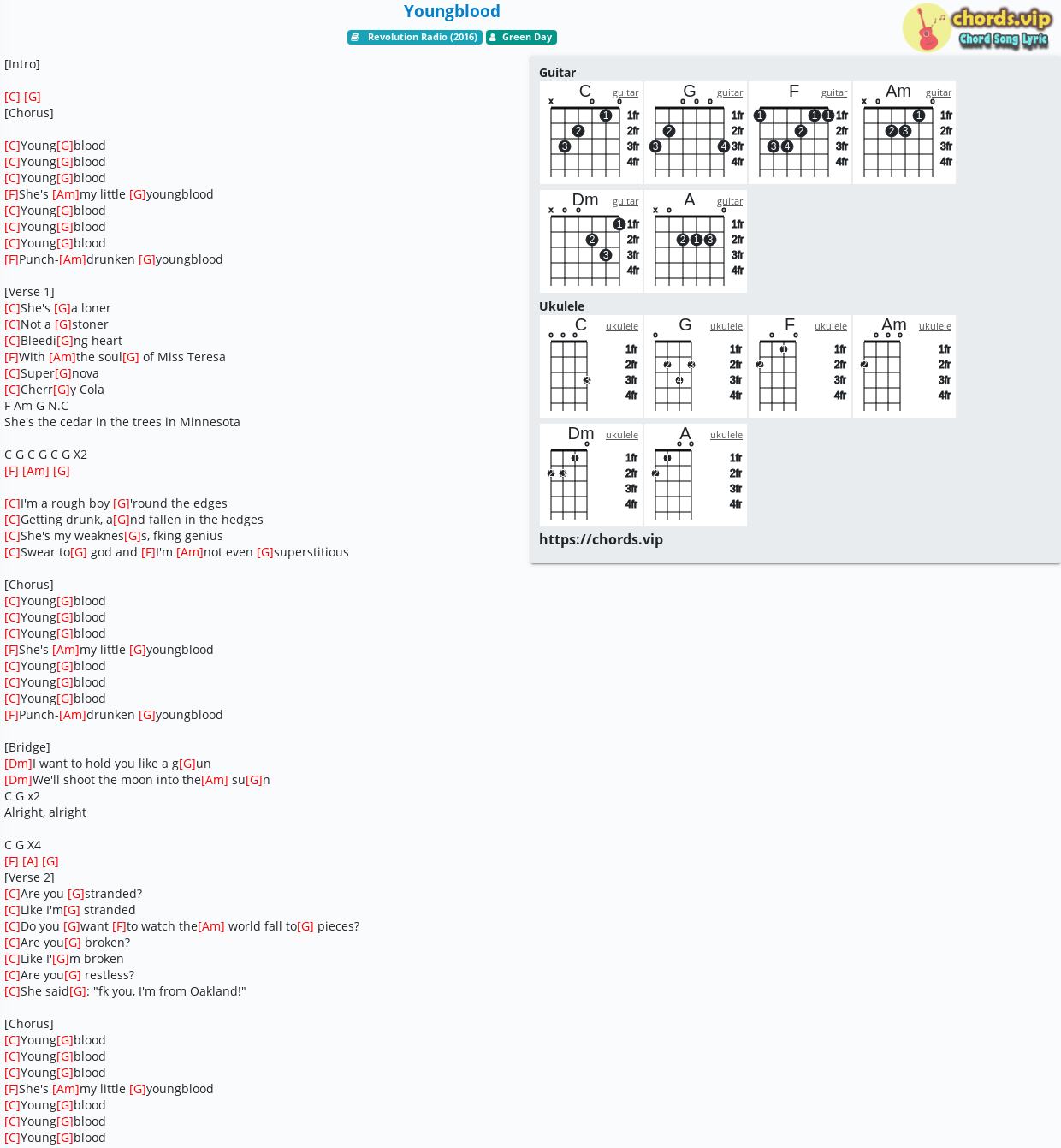 Chord Youngblood Green Day Tab Song Lyric Sheet Guitar Ukulele Chords Vip
