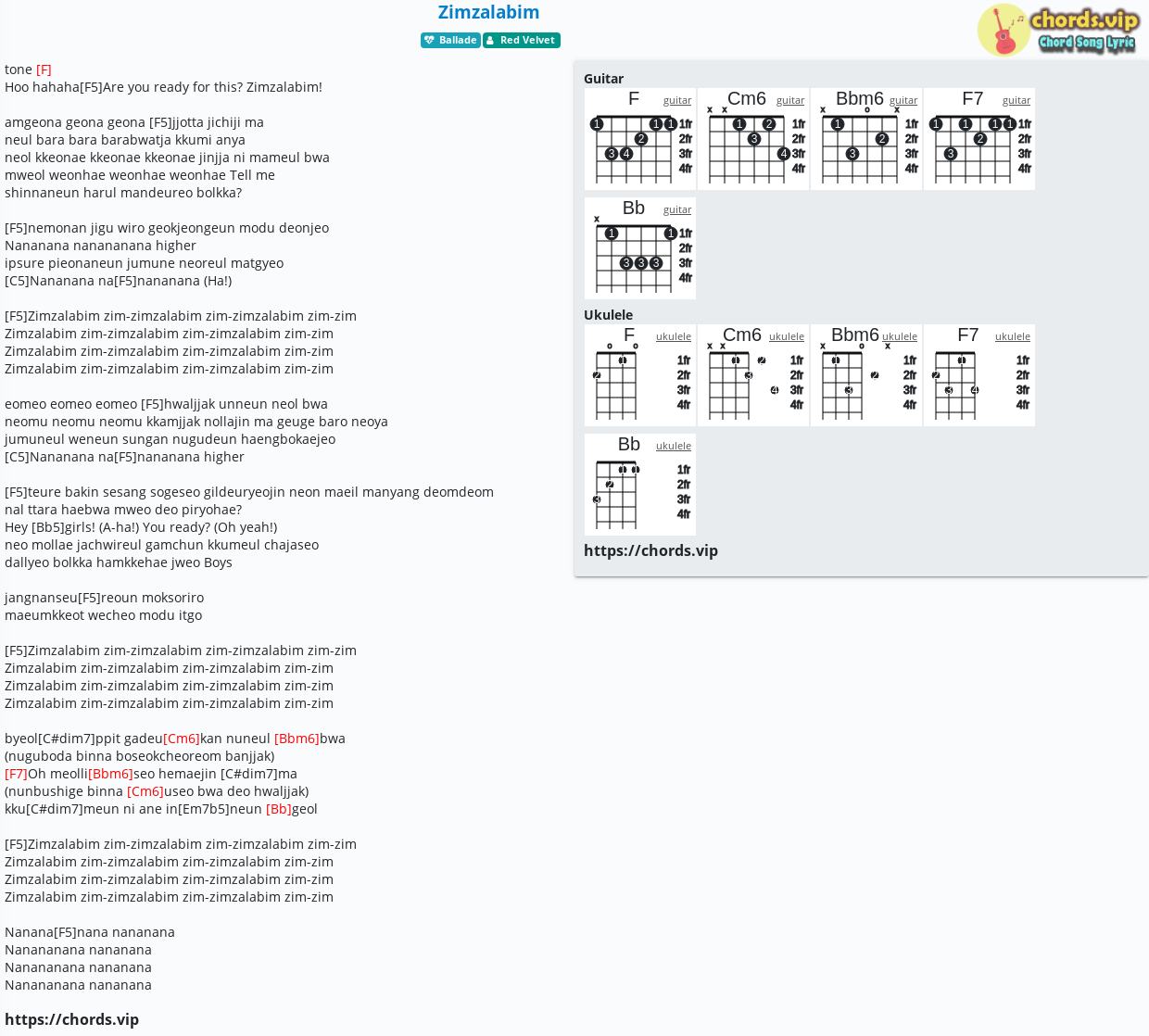 Chord Zimzalabim Red Velvet Tab Song Lyric Sheet Guitar