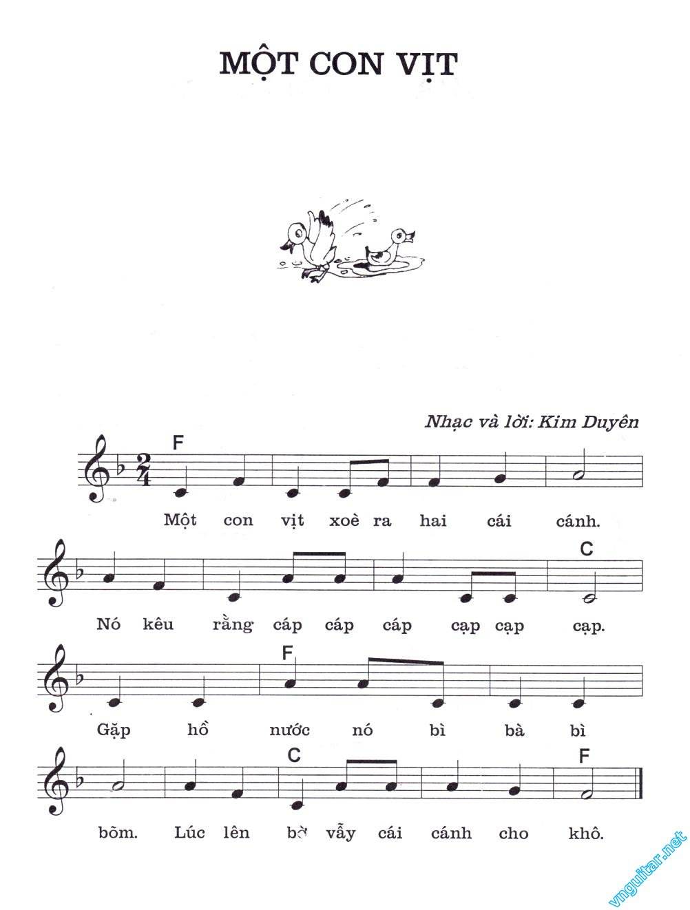 Sheet: Một con vịt - Kim Duyên - song lyric, sheet | chords.vip