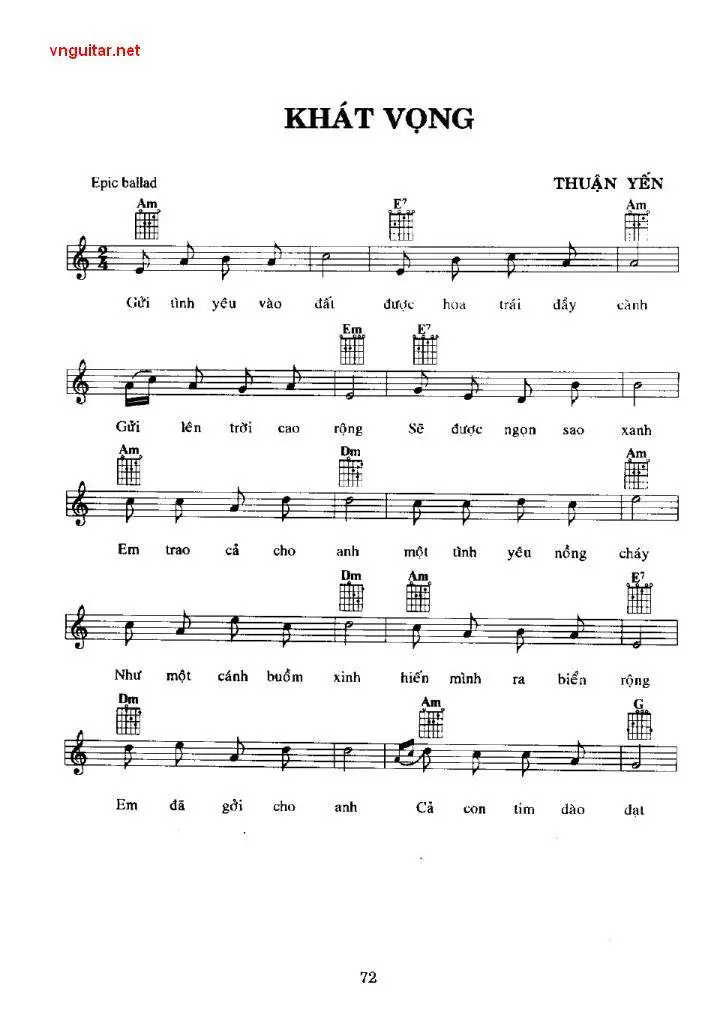 Sheet: Khát vọng - Thuận Yến - song lyric, sheet | chords.vip